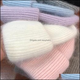 Beanie/Skl Caps Hats & Hats, Scarves Gloves Fashion Aessories M332 Autumn Winter Women Knitted Hat Warm Beanie Angora Rabbit Hair Drop Deliv