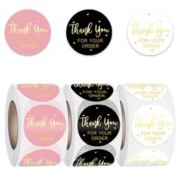Round Thank You for Your Order Sticker Roll Envelope Sealing Labels 500pcs 1inch Black Pink Transparent 122841