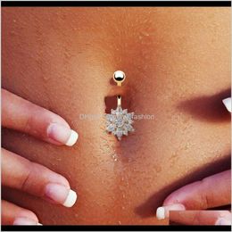 & Bell Rings Body Jewelry316L Stainless Steel Green Flower Crystal Bars Gold Belly Button Ring Navel Piercing Jewelry Drop Delivery 2021 C4Qm