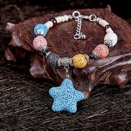 Handmade Colourful Lava Stone Beads strand Bracelet Friendship Bracelets Adjustable Rope Essential Oil Diffuser Women Jewellery Gift