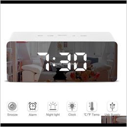 Aessories Furniture & Garden Drop Delivery 2021 Led Mirror Alarm Digital Sn Table Wake Up Light Electronic Large Time Temperature Display Hom