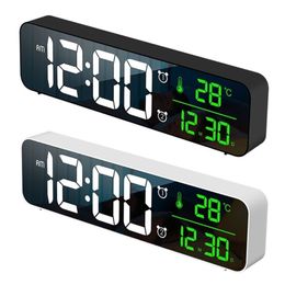 Electronic LED Digital Large Display Morning Alarm Clock Music Brightness USB Rechargeable Snooze Timer for Home 210804