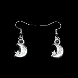 New Fashion Handmade 21*14*3mm Moon Star Earrings Stainless Steel Ear Hook Retro Small Object Jewelry Simple Design For Women Girl Gifts