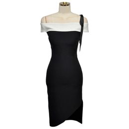 Sexy Spaghetti Strap Slash Neck Summer Dress Women Black Bag Hip Knee Length Asymmetrical D1805 210514