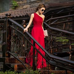 Women Jumpsuit Elegance Party Summer Chiffon Formal off Shoulder Full Length Rompers Plus Size 3XL 4XL Lace Jumpsuits 210625