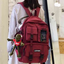 DCIMOR Multiple pocket Waterproof nylon Women Backpack High quality Insert buckle unisex Student schoolbag Lovely Book Mochilas 210922