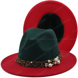 Fedoras Bulk Women's Hat 2021 Felt Fedora Hats For Women Woman Panama Cap with Leopard Pearl Band Female Jazz Caps Fall Autumn Winter