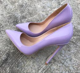 Zapatos de vestir 12 cm stilettos mujeres puntiagudo punteado blanco tacones altos bomba novia novia tamaño 34-44 ligero púrpura chicas fiesta