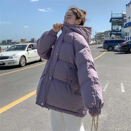 Hooded cotton jacket women Korean version loose winter Hong Kong style Harajuku thickened bread clothing trend 211013