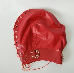 Red leather bondage headgear Hood Mask with zipper for men and women adult toys #766