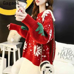 Knitted Christmas Sweater O Neck Cartoon Full Plus Size Winter Clothes Women Loose Sweet Warm Fashion Wild Pullovers 210531