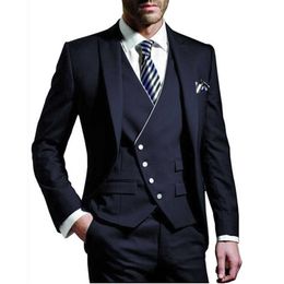 Slim Fit 3 Pieces Men Suits for Business Peaked Lapel Wedding Tuxedo Male Fashion Jacket Vest with Pants Groomsmen Costume X0909