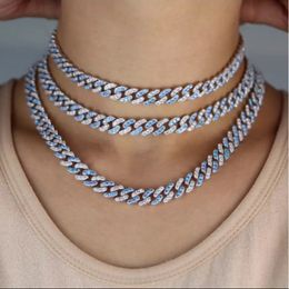 HIBRIDE Blue White Cubic Zirconia CZ Micro Pave Hip Hop Bling Prong Cuban Link Chain Necklace Iced Out Jewellery P41 X0509