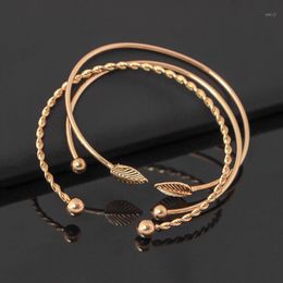 3pcs/set Women's Jewellery Simple Twist Leaves Open Bangle Cracelet Accessories