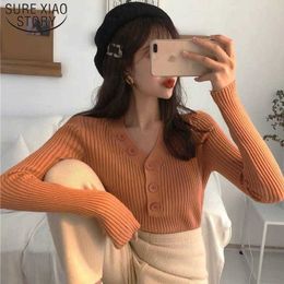 Fashion Long Sleeve V-neck Knitted Women Sweaters Button Elasticity Solid Autumn Winter Clothes Pullover Sweater Femme 7324 50 210527