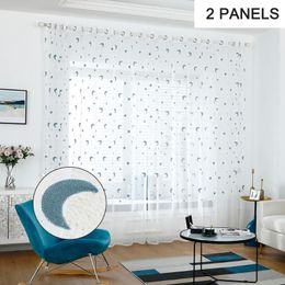 Panel Sheer Curtain Window Curtains For Living Room The Bedroom Modern Ring Top Embroidered Star And Moon Tulle Voile & Drapes