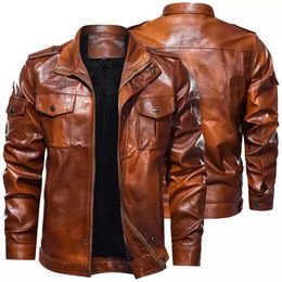 Classic Mens Classical Motocycle Jacket Winter Fleece Thick Men Leather Jacket Motor Autumn Zipper Jacket Male Biker Coat Size