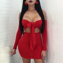Summer Dressees Women Off Shoulder Strapless Sexy Ruched Bow Knot Backless Mini Lady Dress Short Sleeve Bodycon Bandage Dresses 210520