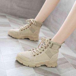 Fashion British Style Ankle Boots Lace Up Women Boots Plus Size Casual Shoes Woman Patchwork Letter Print Autumn Winter Boots Y1105