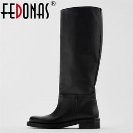 FEDONAS Big Size Women Knee High Boots Cow Leather Platform Winter Shoes Woman Heels Warm Fur Long Ins 211104