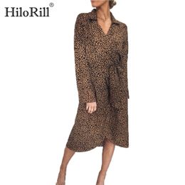 Vintage Leopard Wrap Dress Long Sleeve Spring Summer es Casual Sexy V-Neck Elegant Party Vestidos De Fiesta 210508