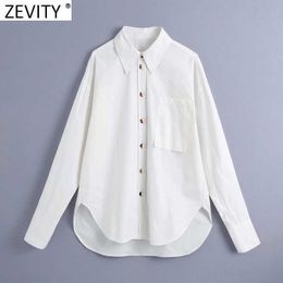 Zevity Women Fashion Breasted Kimono Shirt Office Lady Turn Down Collar Casual Business Blouse Roupas Chic Tops LS7698 210603