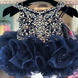 sexy teens dresses Canada - Sexy Navy Blue Cupcake Toddler Girls Pageant Dresses Ball Gown Cold Shoulder Short Crystal Rhinestones Ruffles Kids Teens Little Girl Party prom Formal Dress