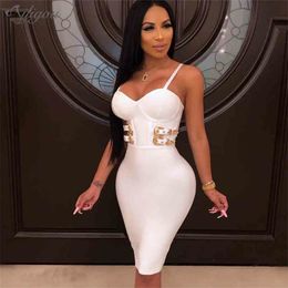 Ladies Summer Dress Sexy V-Neck Backless Black and White Bandage Designer Fashion Party Vestido 210525