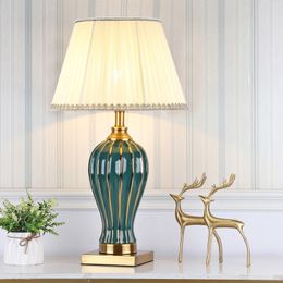 Ceramic Table Lamp for Bedside LED Desk Lamp Green Luxury Decoration Living Room Bedroom Library Study Office