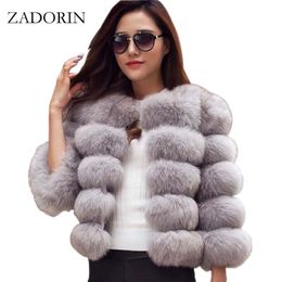 ZADORIN S-3XL Mink Coat Winter Top Fashion Pink FAUX Fur Coat Elegant Thick Warm Outerwear Fake Fur Woman Jacket 210817