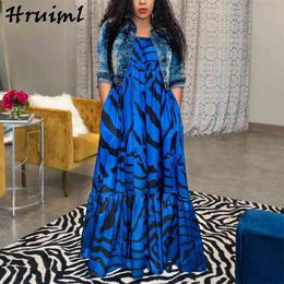 Long Dresses Women Summer Print Sexy Spaghetti Strap Vintage Maxi Big Swing Fashion Loose Beach Boho Female Robe 210513