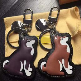 Fashion Chai dog Keychains Luxury Designer Calfskin Leather Key Chain Laser Embossed Logo Bag Pendants With Box