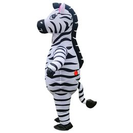 Mascot CostumesNew Zebra Inflatable Costume Halloween Costume for Adult Full Body Cute Black White Animal Carnival Party Role Play Disfraces