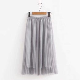 Summer Women Tulle Skirt Pleated Skirt Black High Waist Midi Skirts Thin Chiffon Mesh Yarn loose Long Skirts Women 210527