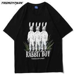 Men's T-shirt Summer Short Sleeve Funny Rabbits Boys Printed Tee Hip Hop Oversized Cotton Casual Harajuku Streetwear Top Tshirts 210601