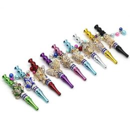 Metal Tassel Animal Pipes Smoke Handmade Bling Hookah Mouthpiece Tips Pendant Animals Skull Shaped Filter Jewelry Diamond Accessories FHL498-WY1703