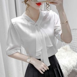 Summer Korean Women Shirts Short Sleeve Office Lady Tops Plus Size Woman White Blouses 210531