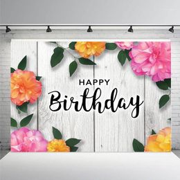 Happy Birthday Background Wood Board Spring Flower Rose Po Portrait Pography Backdrops Studio Pocall Custom