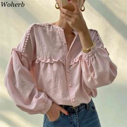 O-neck Shirt Summer Casual All Match Tops Eleegant Ruffle Long Sleeve Blouse Top Korean Chic Fashion Blusas 210519