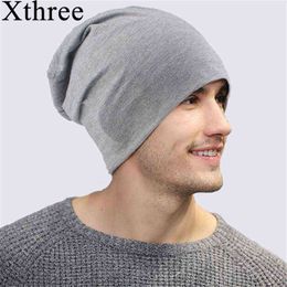 Xthree Female Fall thin Cotton men Skullies Beanies Spring Beanie Hat Solid Hats For Women Y21111