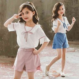 Fashion Girls Clothing Set Summer Outfits Kids Girl Clothes Short Sleeve + Pants Teen Children's Clothing Suits 4 6 8 10 12 Year G220217