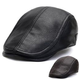 Berets Leather Ivy Caps Sboy Hat Beret Men Adjustable PU Cap Fishing Flat Golf Driving