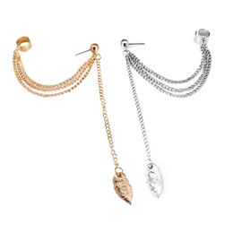 Women Girl Charm Stylish Punk Rock Leaf Chain Tassel Dangle Ear Cuff Wrap Earring Sterling and Golden Jewelry