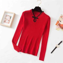 Autumn Winter Women's Top Retro Chinese Style Hollow Long-sleeved Sweater Inner-fitting Slim Female Bottoming Tops GX535 210507