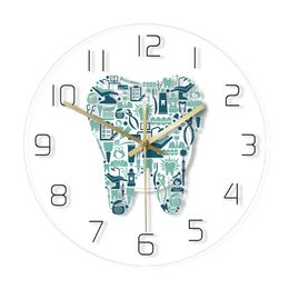 Dentist Dental Care Symbols Wall Clock Acrylic Hanging Clock Silent Movement Time Clock Teeth Design Dental Department Decor 211110