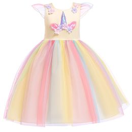 DHL Girls Unicorn Tutu Dress Rainbow Princess Kids Party Children Christmas Halloween Cosplay Costume