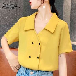 Fashion Summer Chiffon Women Tops Elegant Casual Shirts Short Sleeve V-neck Clothing Blouses 5357 50 210521