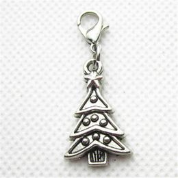50pcs/lot christmas tree dangle with lobster clasp charms hanging charm pendant/bracelet accessories diy jewelry