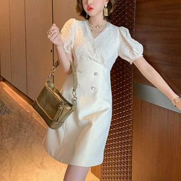 Solid Elegant Mini Party Dres Patchwork Design Sequins Blazer Female Korean Office Lady Summer 210604
