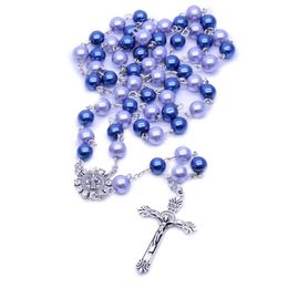 6 Styles Jesus Cross Pendant Fashion Religious Prayer Neckalces Pearl Beads Rosary Neckalce Jewellery for Women Men